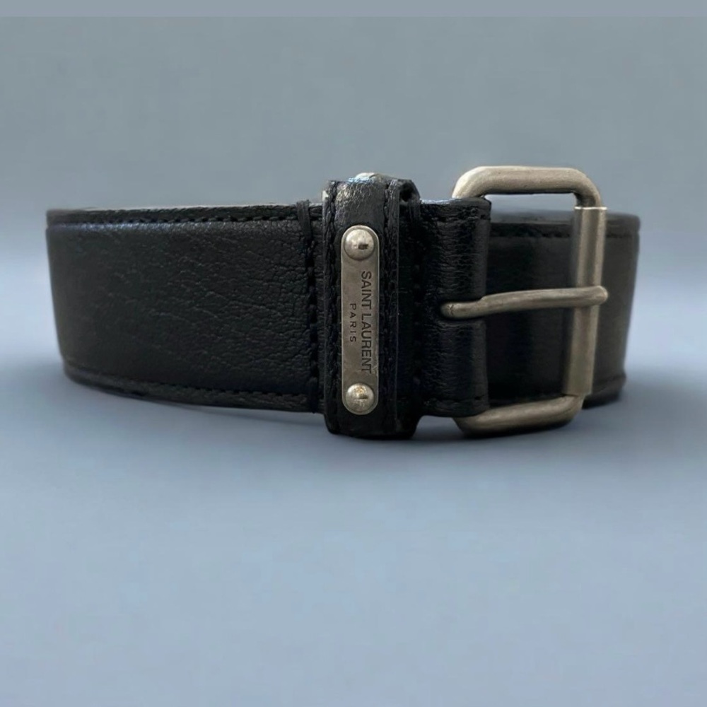 YSL Saint Laurent Poncho Lux Buckle Belt Black Nero Dust Bag Box 85 CM (size 6)